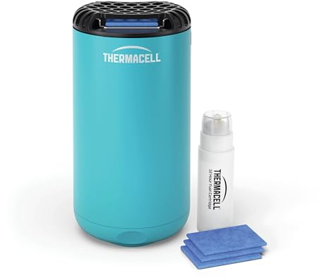 Thermacell Répulsif Anti-moustiques Mini Halo, pour extérieur, Jardin et Patio, Protection Efficace 21 m², sans Odeur, Comprend 12 Heures de Protection, 1 Cartouche + 3 Plaquettes, Glacial Blue