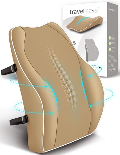 Travel Ease Cojín de Soporte Lumbar Ergonómico, Respaldo de Espuma Viscoelástica para Asiento de Coche, Silla de Oficina, Respaldo con Cubierta Antiestática y Correas Ajustables Dobles, Caqui