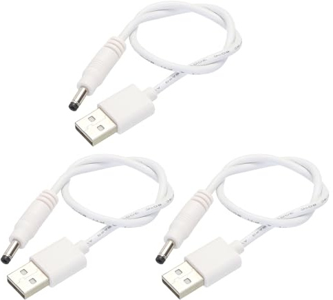 sourcing map USB to DC Power Cable 0.3 M USB to DC 4.0mm x 1.7mm 5v Power Cord White for Mini Fan Camera Mobile Phone Tablet Devices 3 Pcs