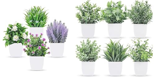 Der Rose Bundle of 4 Packs Fake Plants and Set of 6 Succulents Plants Artificial in Pots for Bedroom Aesthetic Living Room Office Shelf Bathroom Decor