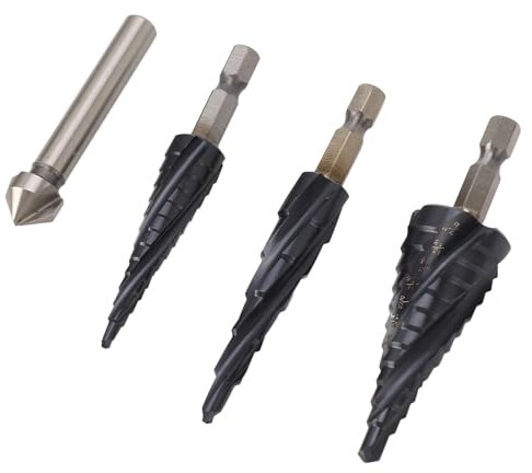 XHTLLO Kobalt-Stufenbohrer-Set, 1/4-Zoll-Schaft, M35-Schaft-Stufen-Bits, 4 Spiralnuten-Stufen-Bit-Set Für Metall, Holz, Edelstahl, Aluminium, Kunststoff
