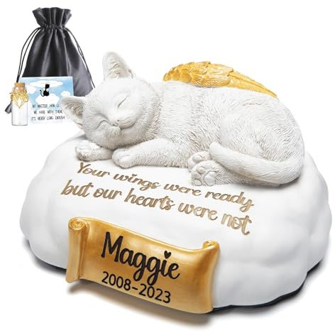 HENTOL Personalisierte Urne Katze, Tierurnen für Katze mit Gravur des Namens, Datums und Zitats Ihres Haustiers, Katzenurnen aus Harz
