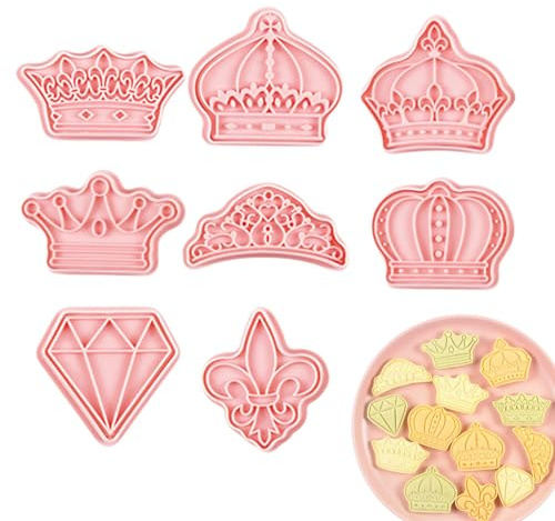 Cortadores de galletas en forma de corona, sellos para cortadores de galletas de corona | Cortador de galletas | 8 moldes para galletas divertidos de dibujos animados, moldes para