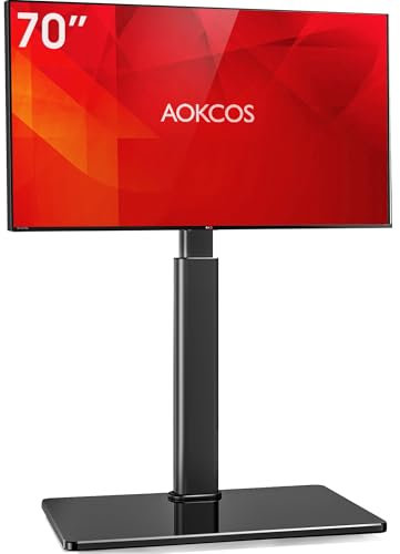 AOKCOS Supporto TV da Pavimento inclinabile per 32-55 65 70 Pollici, Girevole & Altezza Regolazione Mobile Porta TV da Terra, Max VESA 400x400mm 40kg