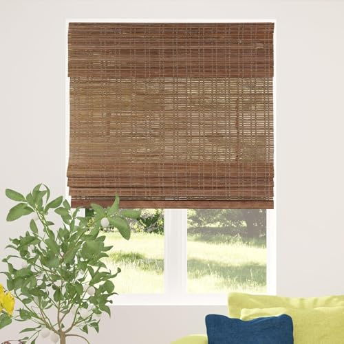 CALYX INTERIORS Cordless Bamboo Roman Shade Blind, Light Filtering, 35 W x 64 H, Ceylon Chestnut