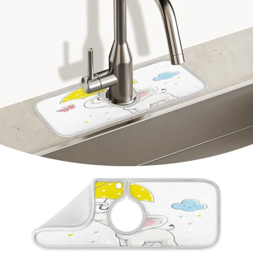 Elefanten-Schmetterling-Regenschirm, Küchenspüle, Spritzschutz, Wasserhahnmatte, super saugfähig, Mikrofaser, Abtropfmatte, Spritzschutz hinter dem Wasserhahn, Tropfenfänger für Küche, Badezimmer,