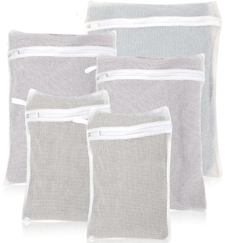 5-Piece Organic Cotton Laundry Bags with Zipper and Hanging Loop, 3 Sizes (S, M, L) Mesh Laundry Bag, Durable Cotton Mesh Laundry Bag for Delicate Underwear and Socks.