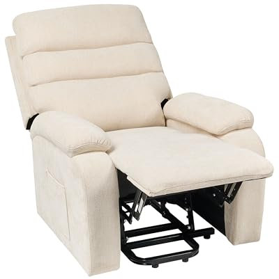 Reclinerfåtölj Modern Tyg Elektrisk Recliner Stoppad Liggfåtölj Fotstöd Fåtölj Ljus Beige Rise