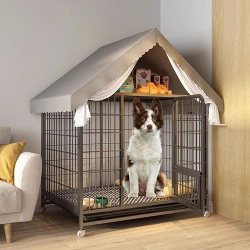 Hundekäfig Indoor Deko Haustierhaus mit Ausziehwanne, Abschließbare Tür, Aufbewahrung für Mittelgroße Hunde - Hundekäfig Möbel für Welpen - Hundehütte mit Tablett