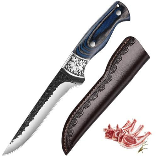 Fubinaty Chef Knife 5 Inch Professional Boning Knife Handmade Forged Cooking Knife Full Tang High Carbon Steel Japanese Kitchen Knives with Sheath and Wooden Handle