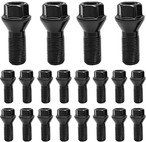 MospdyGear 20Pcs Alloy Wheel Bolts, Taper Black M14x1.25 27mm Thread, Replacement for BMW 1 Series F20 F21 2011-Up Replacement for BMW 3 Series F30 F31 2012-Up