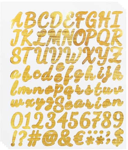 Gold Klein Buchstaben Aufkleber,5 Blätter 420 Stücke 1 Zoll Selbstklebendes Vinyl Buchstaben Symbole Kit für Postfach,Scrapbook, DIY und Basteln, Klebebuchstaben Wetterfest