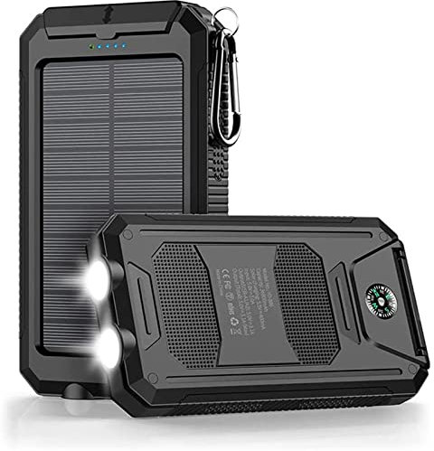 Power Bank 10000mAh Caricabatterie Solare Power-Bank con Torcia Elettrica Grande Capacità Esterno Viaggio Portatile Caricabatterie Rapido Batteria Esterna, Nero