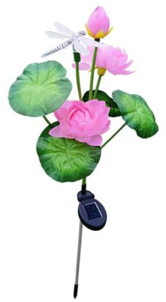POPETPOP Led Solar Lotus Flower Stake Light Changing Garden Decor Solar Powered Outdoor Lighting