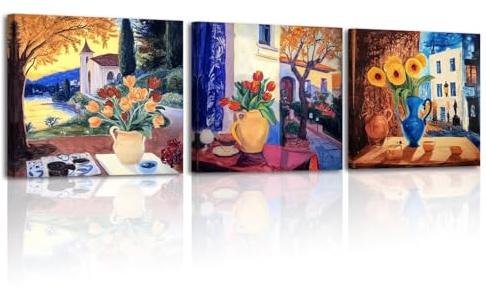 PIY PAINTING 3 Parties Astratto Quadro Su Tela Paesaggio Colorato e Floreale, Quadri Moderni Soggiorno Con Cornice, Stampe Da Parete, Quadro Camera Da Letto, Poster Da Parete Per Cucina 30x30 cm