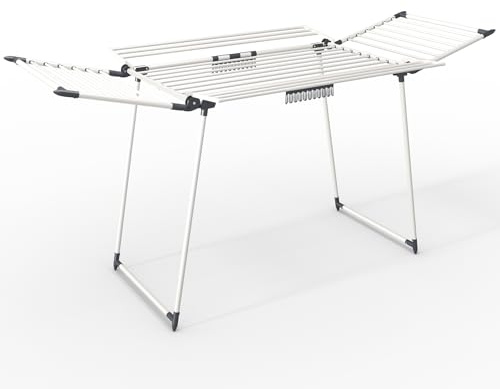 vounot® Séchoir à Linge Grande Capacité 25 m de Séchage Étendoir Extensible Pliable avec Ailes et Pinces à Linge pour Usage Intérieur et Extérieur 175x92x106cm Blanc