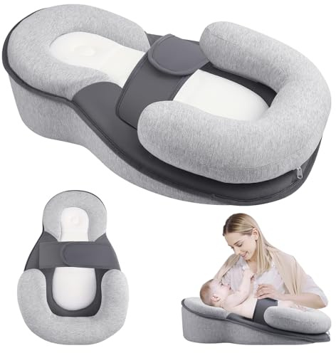 Delousiber Baby Wedge Pillow for Newborn, Baby Feeding Pillow with Adjustable Safety Strap, Reflux Breastfeeding Nursing Pillow for Reducing Spit-Up, Bottle Feeding Support for Newborn