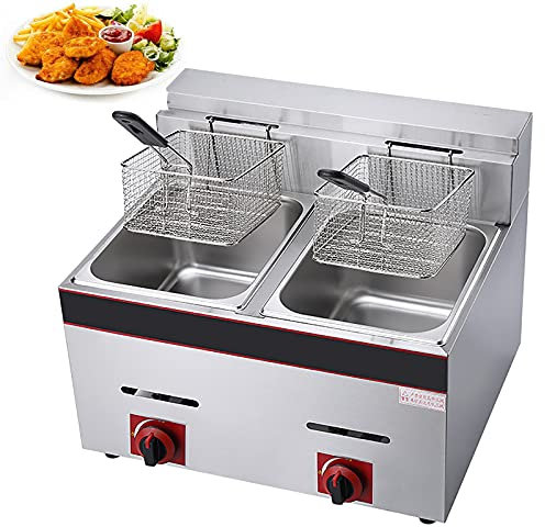 6L/12L Edelstahl Gas Fritteuse, Pommes Frites Gebratenes Huhn Kommerzielle Fritteuse mit Korb und Deckel für Küche Restaurant