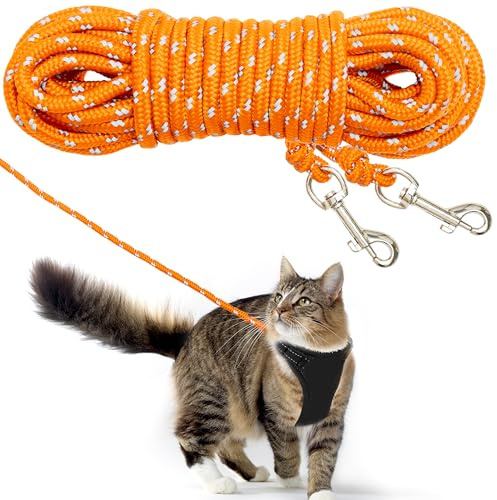 PETPMEEE Cat Leash, 15 ft & 30 ft Reflective Long Pet Leash for Outdoor Use | Escape Proof Yard Lead for Cat Walking Training Playing, Small Dogs Puppy Kitten and Rabbit