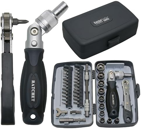 38 in 1 Ratchet Screwdriver Set, 180°Rotatable Handle and Right Angle Screwdriver Set, Magnetic Precision Bits, Portable Repair Tool Kit for Computer, Electronics, Furniture Assembly, Bicycle