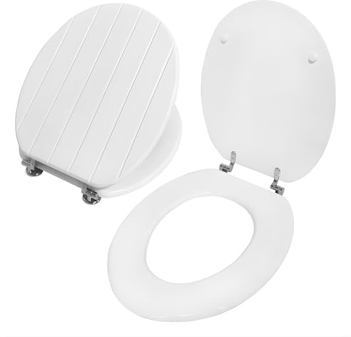White Tongue & Groove Toilet Seat Quick Release MDF Chrome Hinges 18 | Painted MDF, Quick Release, Universal Chrome Hinges, Easy Clean, Durable Moulded Wood, All Fittings Included