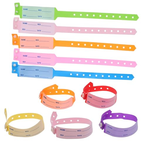 WEKAMOS 100 Pezzi Braccialetti Identificazione Medica in Plastica Bracciali Scrivibili per Ospedale Regolabili e Usa e Getta per Pazienti Anziani