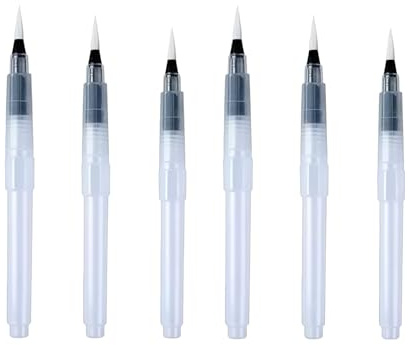 6Pcs Water Brush Pens Set Refillable Watercolor Pen Brush 3 Sizes Tips for Blending Colors Creating Shades Watercolor Set Kids Adults Artist Professional, Art Paintbrush