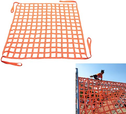 Multi-purpose Orange Climbing Cargo Net/Sling Hoisting Net, Lifting Basket for Hoist Cargo Net, Load 200kg – 4 Ton Objects Lifting Mesh(4x4m - Load 1ton (20cm mesh))