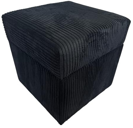 Max Mebels Cord-Hocker POSO 40x40 cm gepolstert quadratisch mit Stauraum – aufklappbarer Sitzhocker für Wohnzimmer – Schwarz
