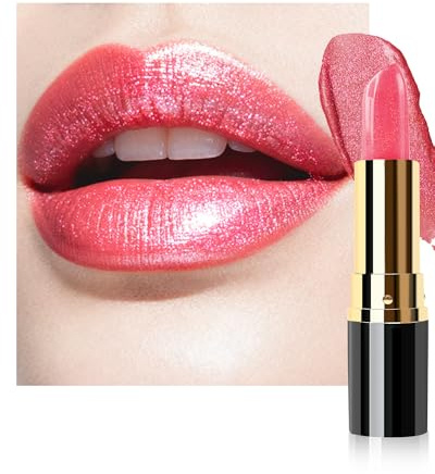 Metallic Glänzend Lippenstift, Hellrose Glitzer Lippenstifte Langanhaltend | Glitter Lipstick mit Glatte Feuchtigkeitsspendende Texture, Intensive Farben, Vegan Wasserfest Lipgloss Make-up für Frauen