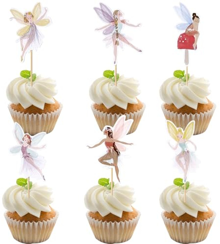 Gleevio Feen Tortendeko Mädchen, 24 Stück Fee Muffin Deko, Elfe Cupcake Topper, Feen Kuchen Deko Geburtstag, Elfen Tortendeko für Frühling Ostern Kindergeburtstag Babyparty Nachmittagstee