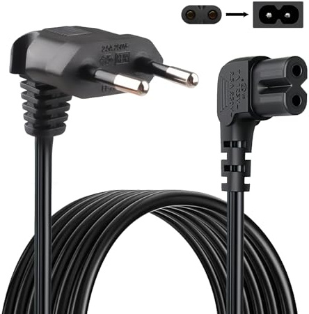 1.5M Netzkabel Euro C7 Buchse mit 90° Eurostecker, Universelles Fernseher Stromkabel TV 2 Polig 90 Grad C7 IEC für LG Samsung PS5, TV Eurostecker Power Cable 2.5A 250V Schwarz