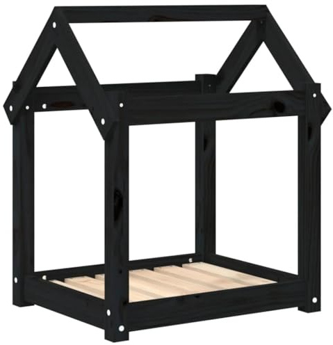 CLALER Hundehöhle Hundebett, Massivholz Kiefer, Robust und Langlebig (Schwarz, 61 x 50 x 70 cm)