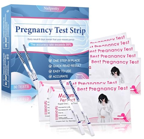 30 Stück Pregnancy Test Streifen, Frühtest Empfindlichkeit 10 miu/ml, Ultraempfindlicher Schwangerschaftstest, über 99% Genau, Einfacher Frühtest für zu Hause