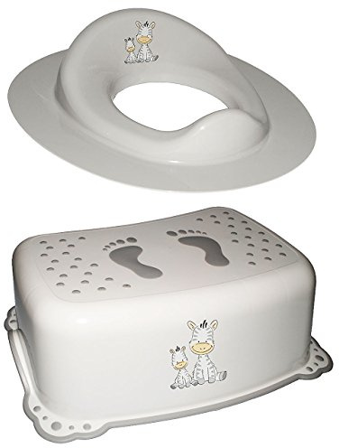 alles-meine.de GmbH 2 TLG. Set: Toilettensitz/Toilettenaufsatz/Sitzverkleinerer & Anti RUTSCH - Trittschemel/Tritthocker/Kindersitz - Zebra - weiß - Kinderschemel & K..