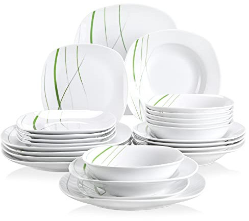 VEWEET Tafelservice 'Aviva' aus Porzellan 24 teilig | Kombiservice beinhatlet Speiseteller und Suppenteller, Dessertteller und Müslischalen, Komplettservice für 4-12 Personen