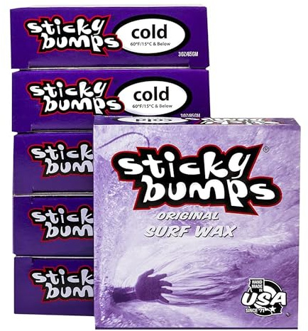 Sticky Bumps Original Surf Wax Cold- 6 Pack | Long-Lasting Surfboard Wax | Great Bump Building for Surfing | Non-Toxic, Nature-Safe | For Cold Water Temps 60°F/15°C and Below