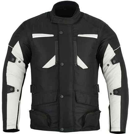 Men's Textile Waterproof Jacket Riding Motorbike Jackets (Black-Grey, M) | Premium Textile Motorcycle Jacket With CE Armour, waterproof protection & Breathable Cordura Polyester Fabric For Every Ride