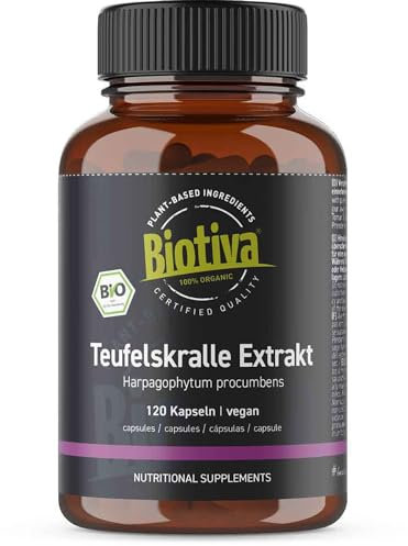Teufelskralle Extrakt Bio 120 Kapseln - 2,7% Harpagoside hochdosiert - Harpagophytum procumbens - Afrikanische Trampelklette - Bio-Extrakt - Abgefüllt und kontrolliert in Deutschland - Biotiva