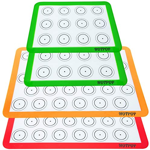 HOTPOP | Reusable Macaron Cookie Sheet, Non Stick Baking Mats, 0.75mm (2 Half Sheets, 2 Quarter Sheets), Set of 4