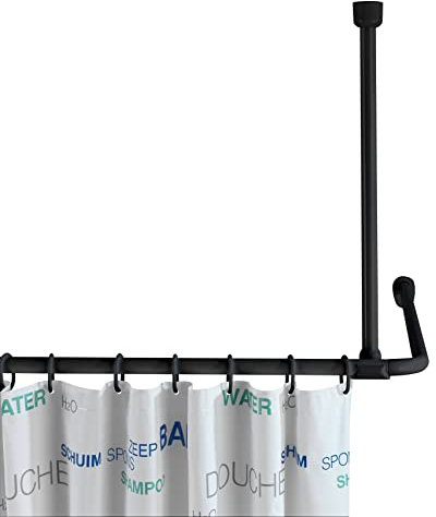 WENKO Deckenstütze für Dusch- und Badewannenstangen, für Stangen mit Ø 2/2,5 cm, zum Bohren – inkl. Befestigungsmaterial, rostfreies & langlebiges Aluminium, 57 cm Länge, Schwarz