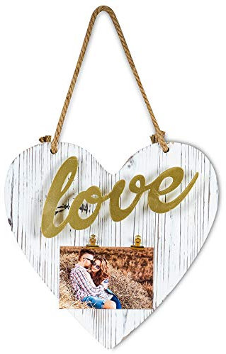 levandeo Bilderrahmen Schriftzug 10x15 Klammern Herz Love Gold Vintage Shabby Chic Fotorahmen Wanddeko