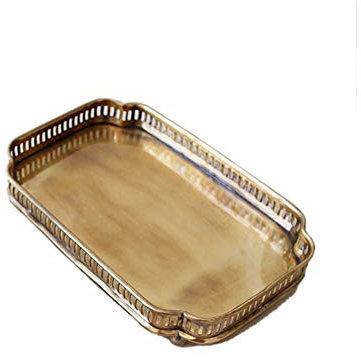 AILZNN Plateau De Bijoux en Or, Plateau De Rangement en Métal Luxueux Plateau De Présentation Bijoux Rectangle Décoration D'intérieur Assiette Service pour Organisateur Table,Copper-15x26cm(6x10inch)