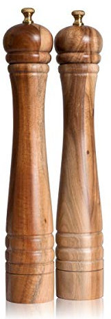 DeroTeno Macina Sale e Pepe, Macinino in regolabile Acciaio inossidabile e ceramica, Legno di acacia, Altezza 30 cm