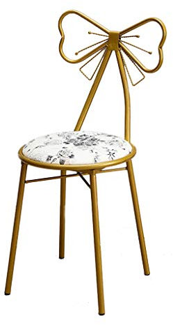 XIAOZHUZHU Makeup Chair Bedroom Dressing Table Makeup Stool Creative Butterfly Tie Armchair Golden Flowers Pattern PU Leather Dining Chair 87CM,Black Flower
