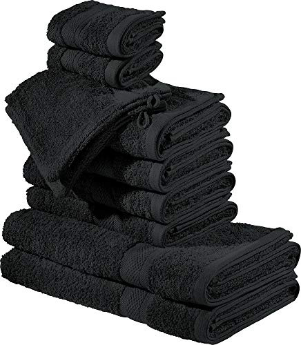 REDBEST Frottier-Set 10-TLG. Chicago schwarz Größe - Handtuch, Duschtuch, Gästetuch, Waschhandschuh - saugstark, strapazierfähig, ideal für Reisen, Sport