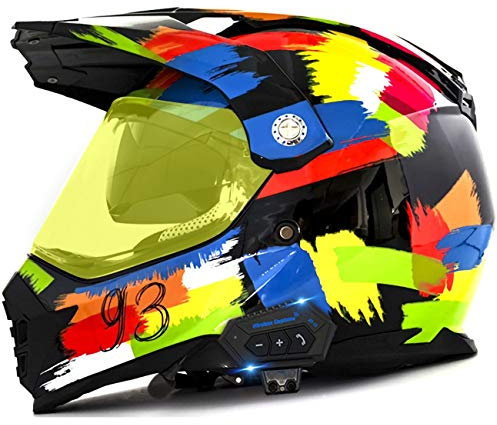 ZLYJ Casco da Motocross con Auricolare Bluetooth Integrato, Casco MX, Casco da Moto, con Doppia Visiera Parasole, per Casco Enduro Quad ATV, Certificazione ECE 15,XL(61-62cm)