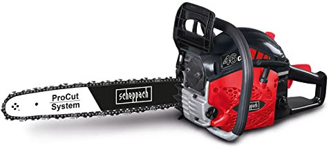 Scheppach Tronçonneuse Thermique CSH46 | Moteur 2T de 46cm3 | Chaîne et guide Procut 46cm | Lubrification automatique de la chaîne | Frein de chaîne intégré | Anti-vibrations & Légère 5910109905