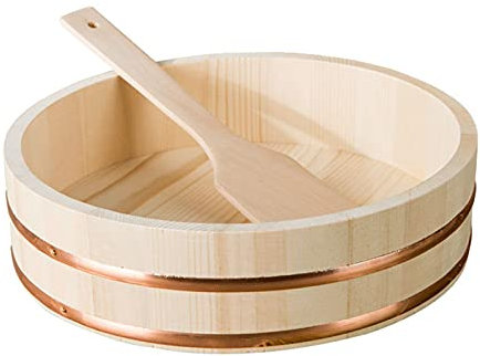 AIZYR Hölzerne Sushi Reisschale Mit Löffel, Hangiri Sushi Oke Sushi Reismischwanne Lebensmittelbehälter Sushi Zubehör Für Restaurant Home,36x8cm