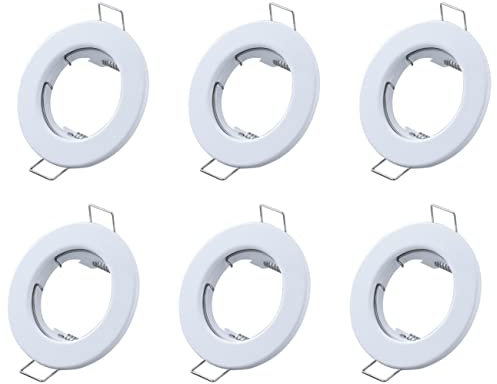 Hsthe Sea Set of 6 Recessed Light Frames, Ceiling Mounting Frame, Recessed Spotlight Set, Mounting Frames in Aluminium (LED/Halogen/GU10/MR16/PAR16/50 mm) White